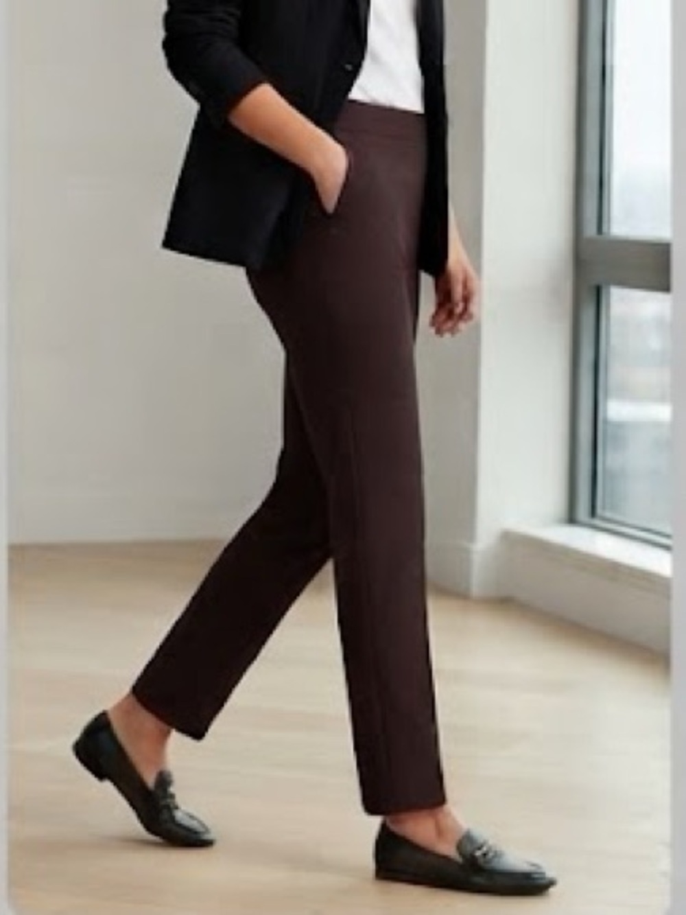 NWT MICHAEL KORS Dark Brown Straight Pull-On Pants Size Large
